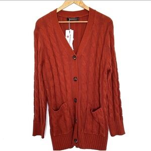 NWT Merokeety Cardigan Women XL Cable Knit Long Sleeve Button Down Pockets Rust